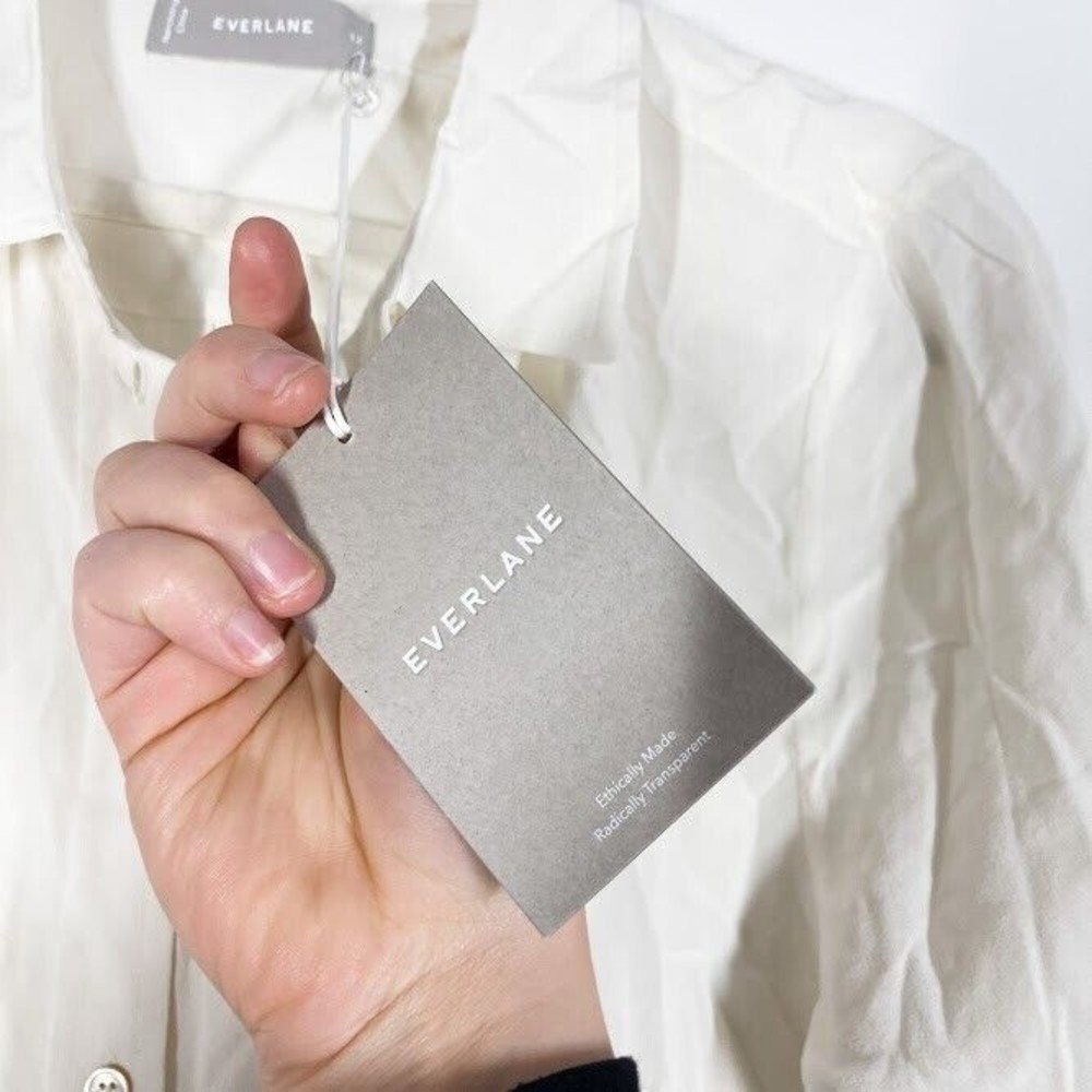 Everlane The Clean Silk Relaxed Shirt Womens Button Down Blouse Off White 12 NWT - Picture 9 of 10